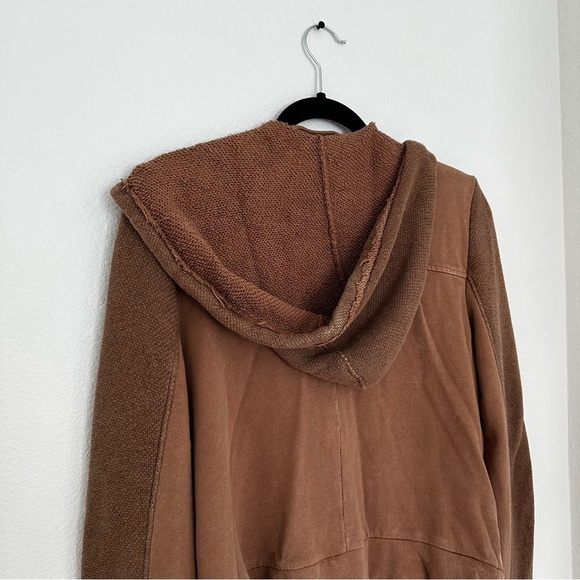 Free People Distressed Knit Full Zip Hoodie Moto Style Brown Size Small Women’s - Picture 10 of 11